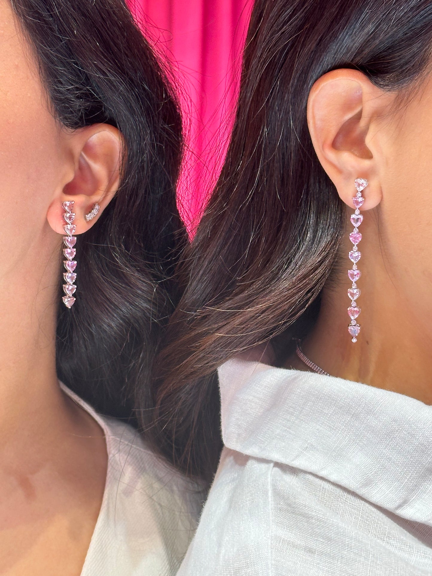 Diamond & Pink/Purple Sapphire Hearts Earrings