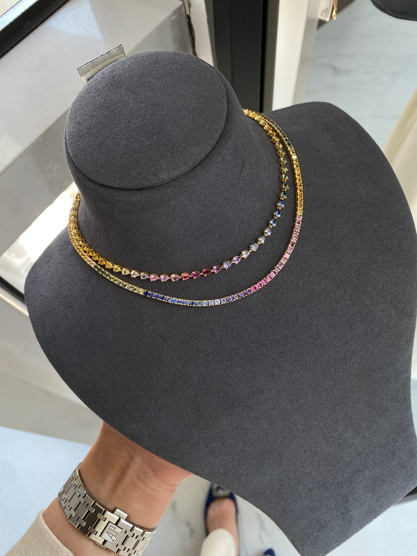 Round Rainbow Sapphire Tennis Necklace