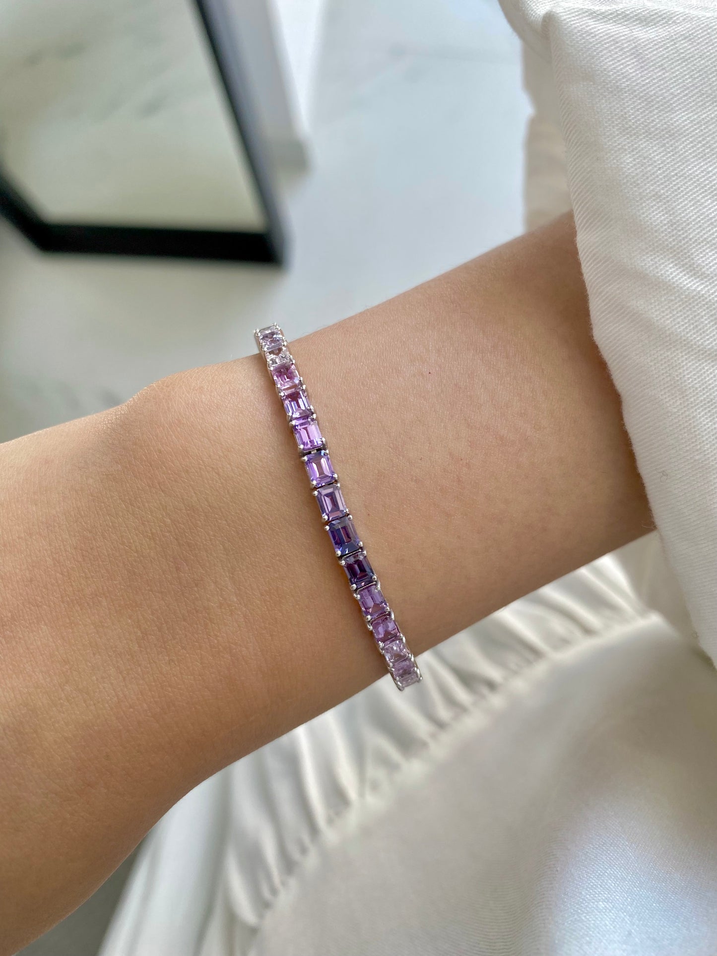 Emerald Cut Pink Purple Blue Sapphire Bracelet