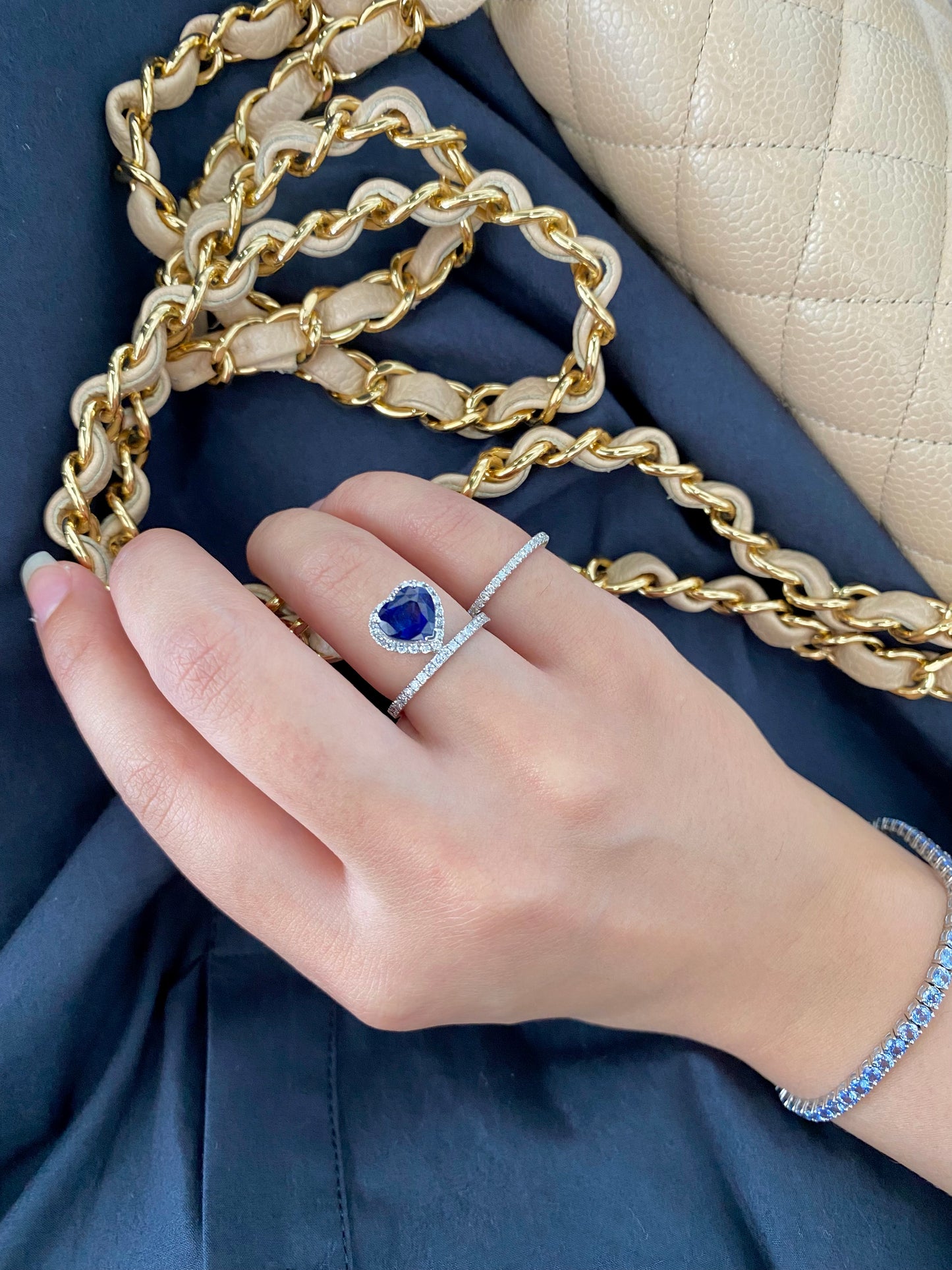 Certified Heart Blue Sapphire & Diamond Ring