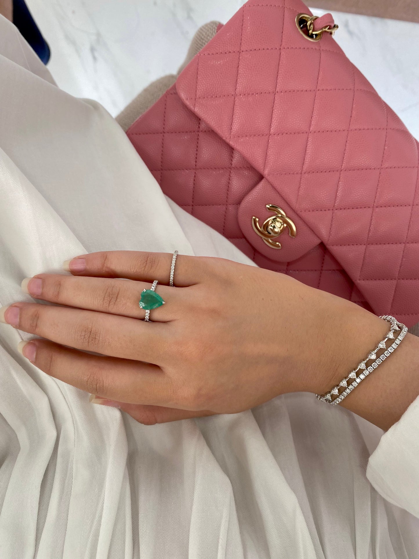 Heart Emerald & Diamond Ring