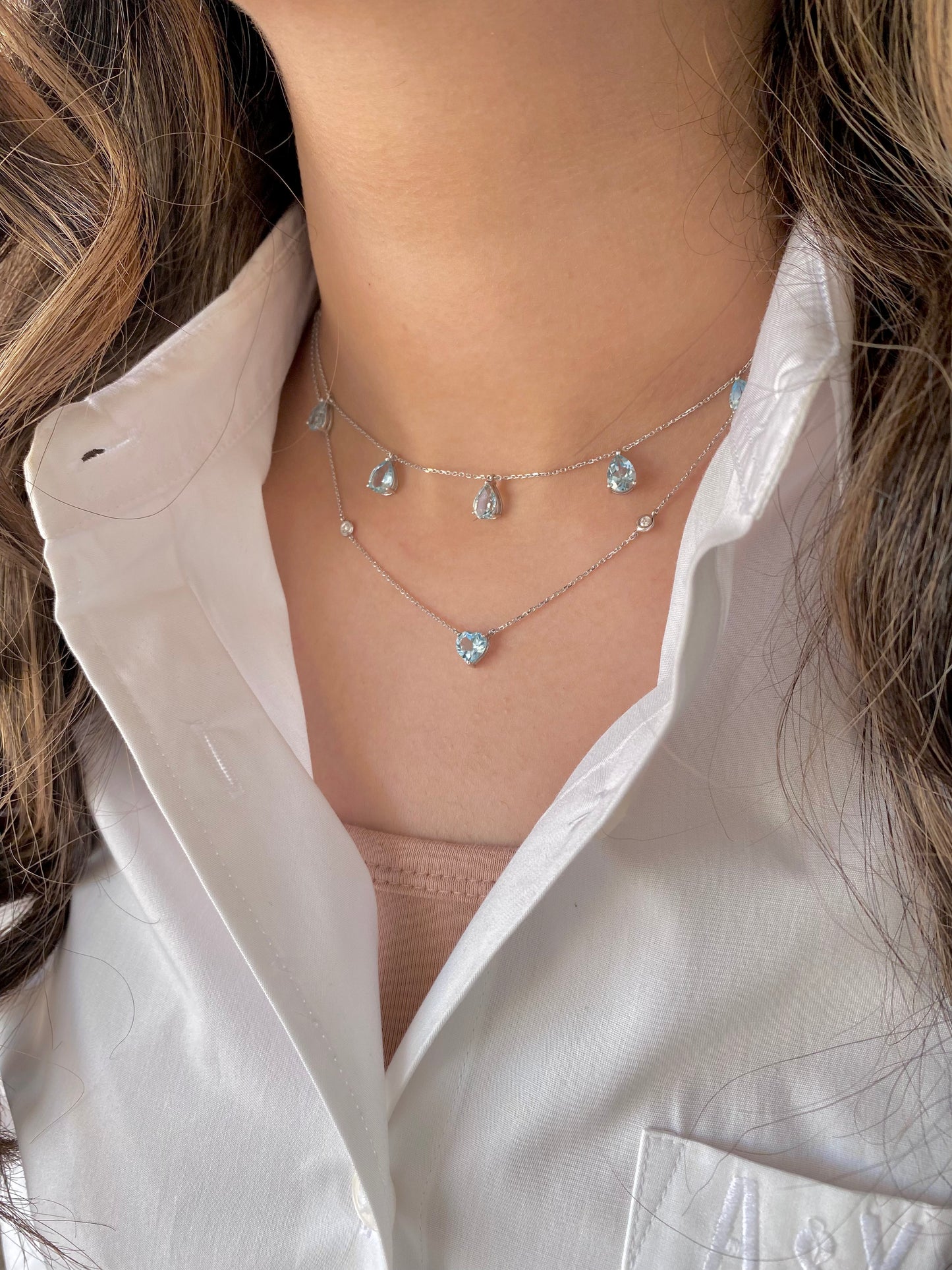 Sky Blue Topaz Two Layer Necklace