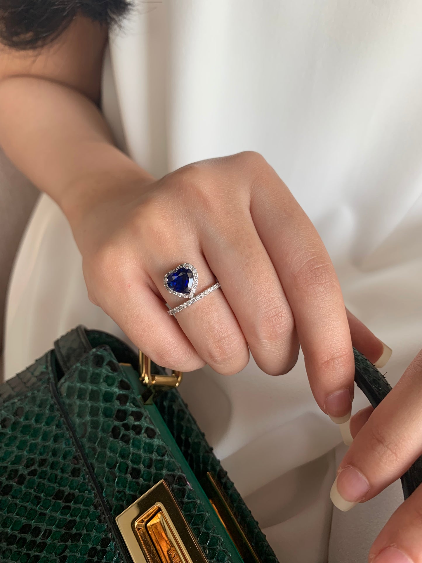 Certified Heart Blue Sapphire & Diamond Ring