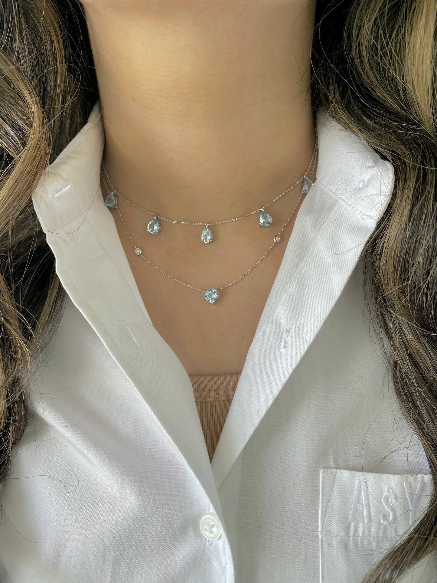 Sky Blue Topaz Two Layer Necklace