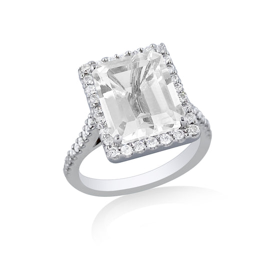 Emerald White Topaz and Diamond Ring